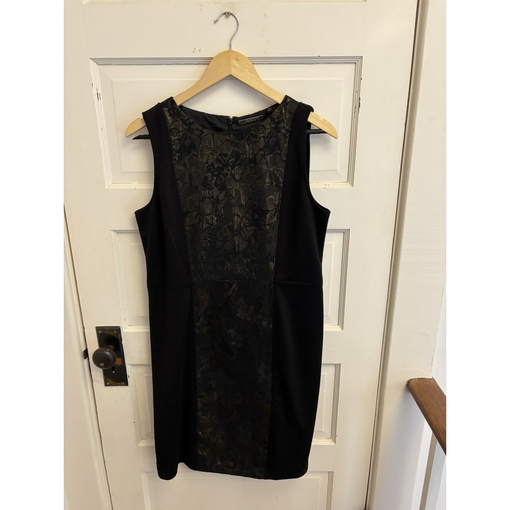 Iman Women's Black Metallic Gold Sleeveless Sheath Dress Party Cocktail M